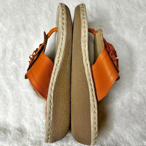 Croft & Barrow Sole (Sense)ability Flower Leather Thong Sandals Orange Women's 6 - Picture 3 of 11